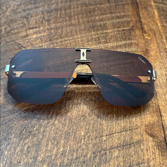 Cartier Gold Frame Brown Shield Sunglasses main image 4